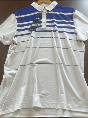 J. Lindeberg White and Blue Striped Polo Shirt